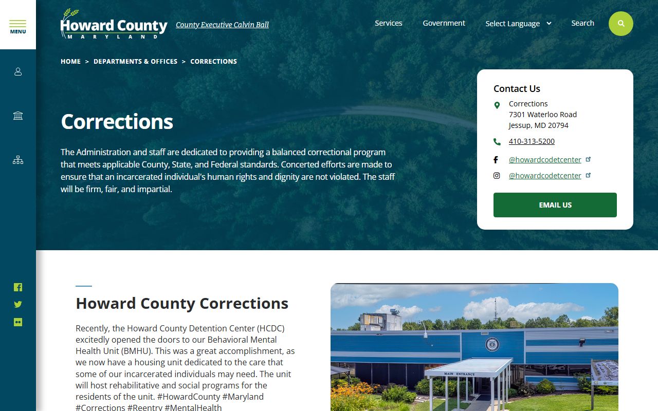 Howard County Corrections page for Columbia jail mugshots and detention info