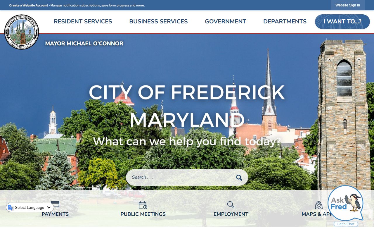 City of Frederick website for jail mugshots and police records