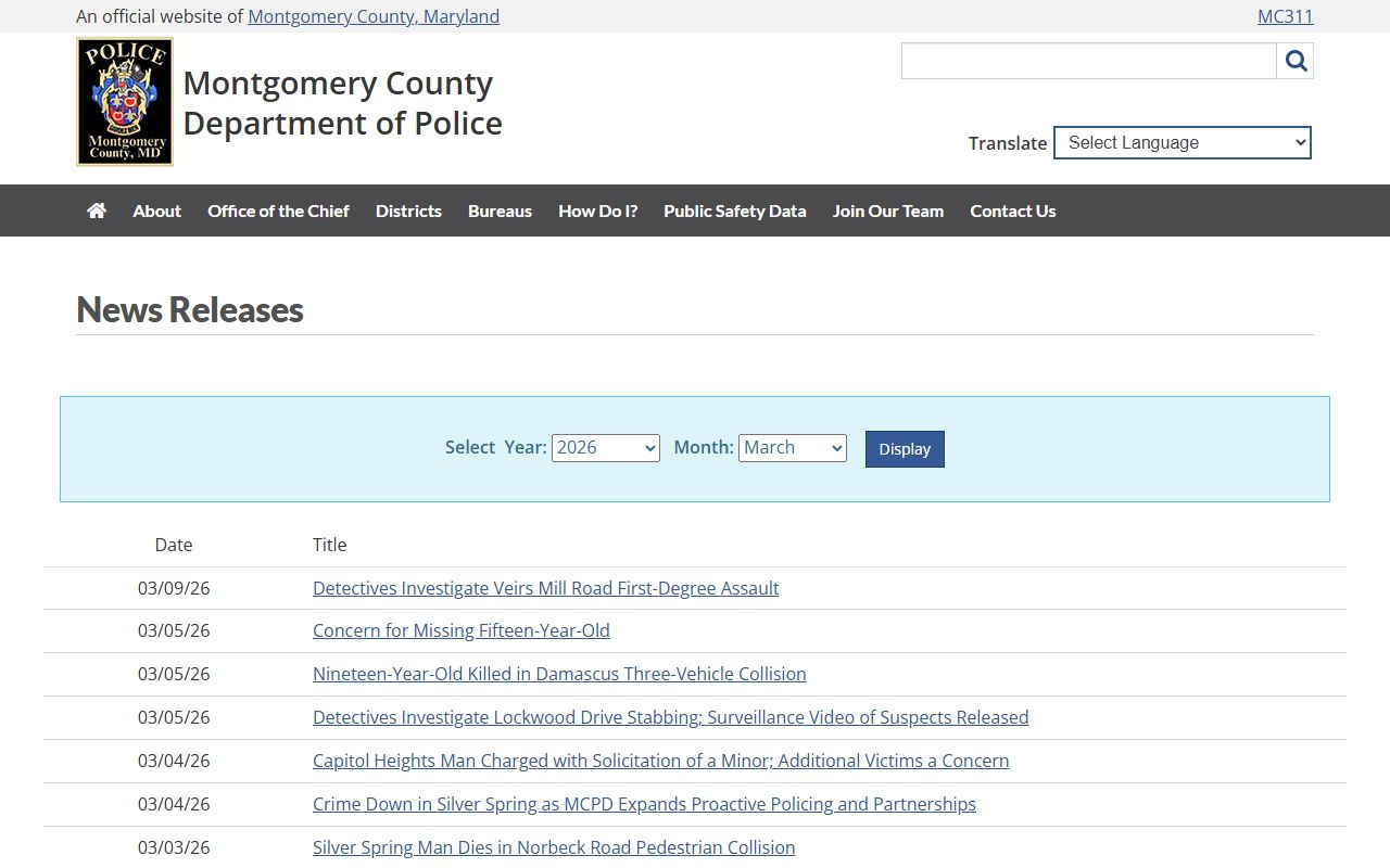 North Bethesda jail mugshots MCPD press releases
