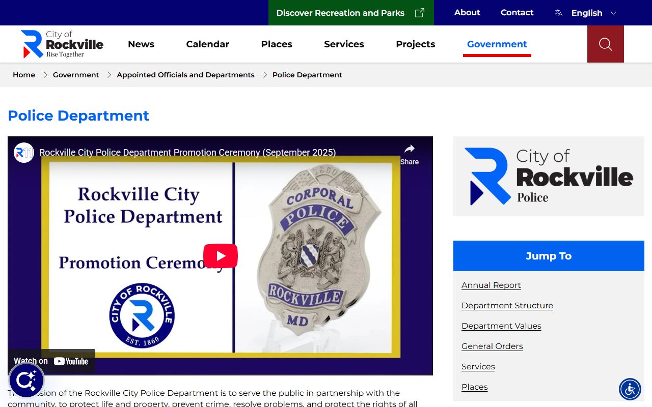 Rockville jail mugshots city police department website