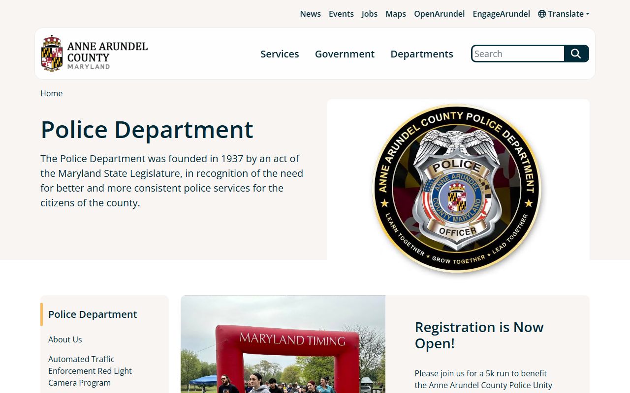 Anne Arundel County Police Department homepage for jail mugshots