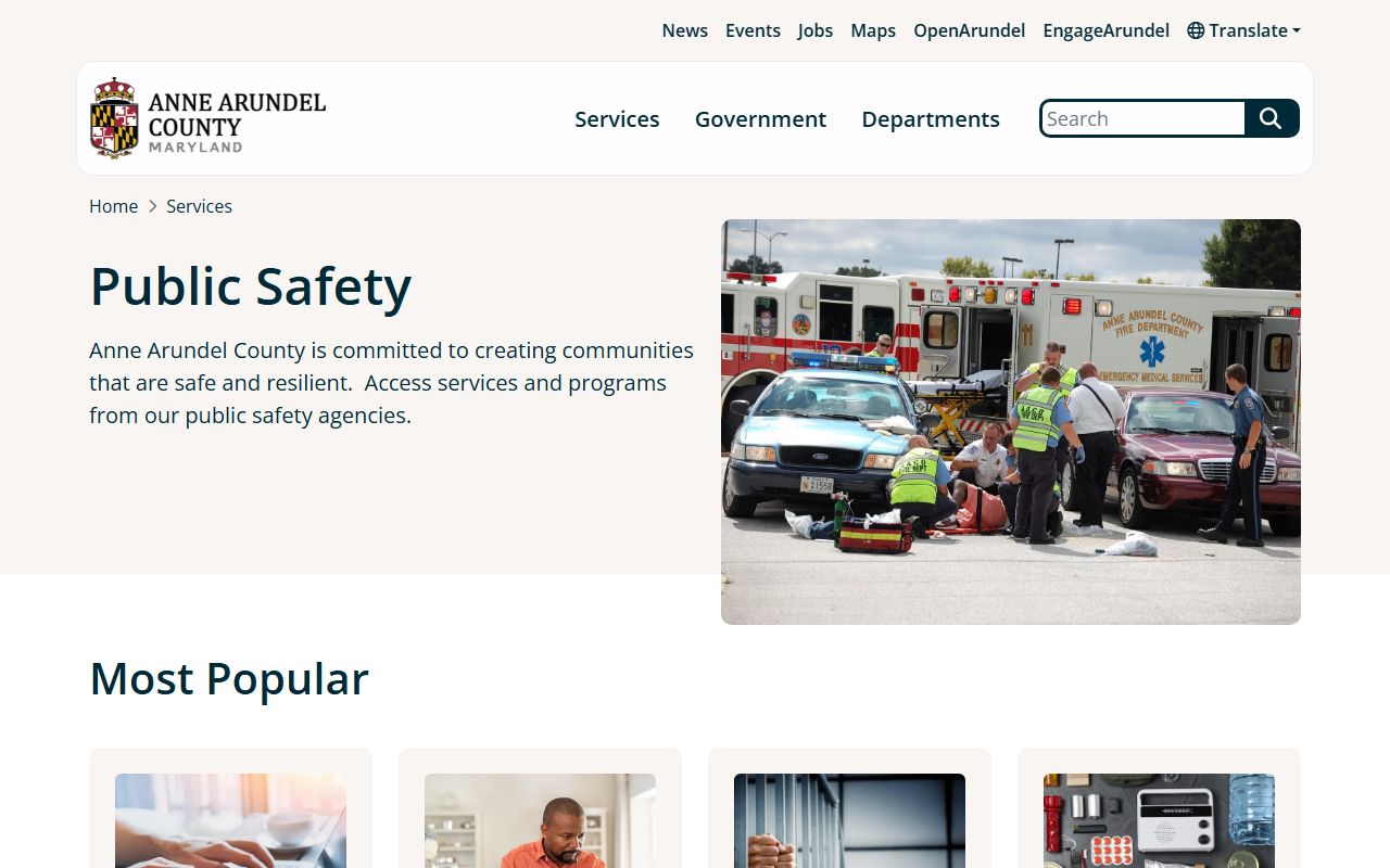 Anne Arundel County public safety page for jail mugshots requests