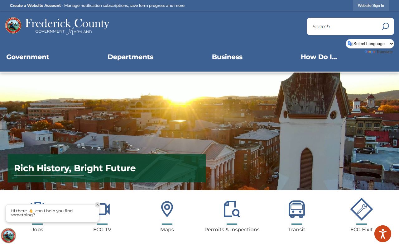 Frederick County Government website for jail mugshots information