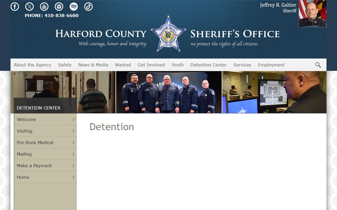 Harford County Sheriff Detention Center page for jail mugshots and booking info