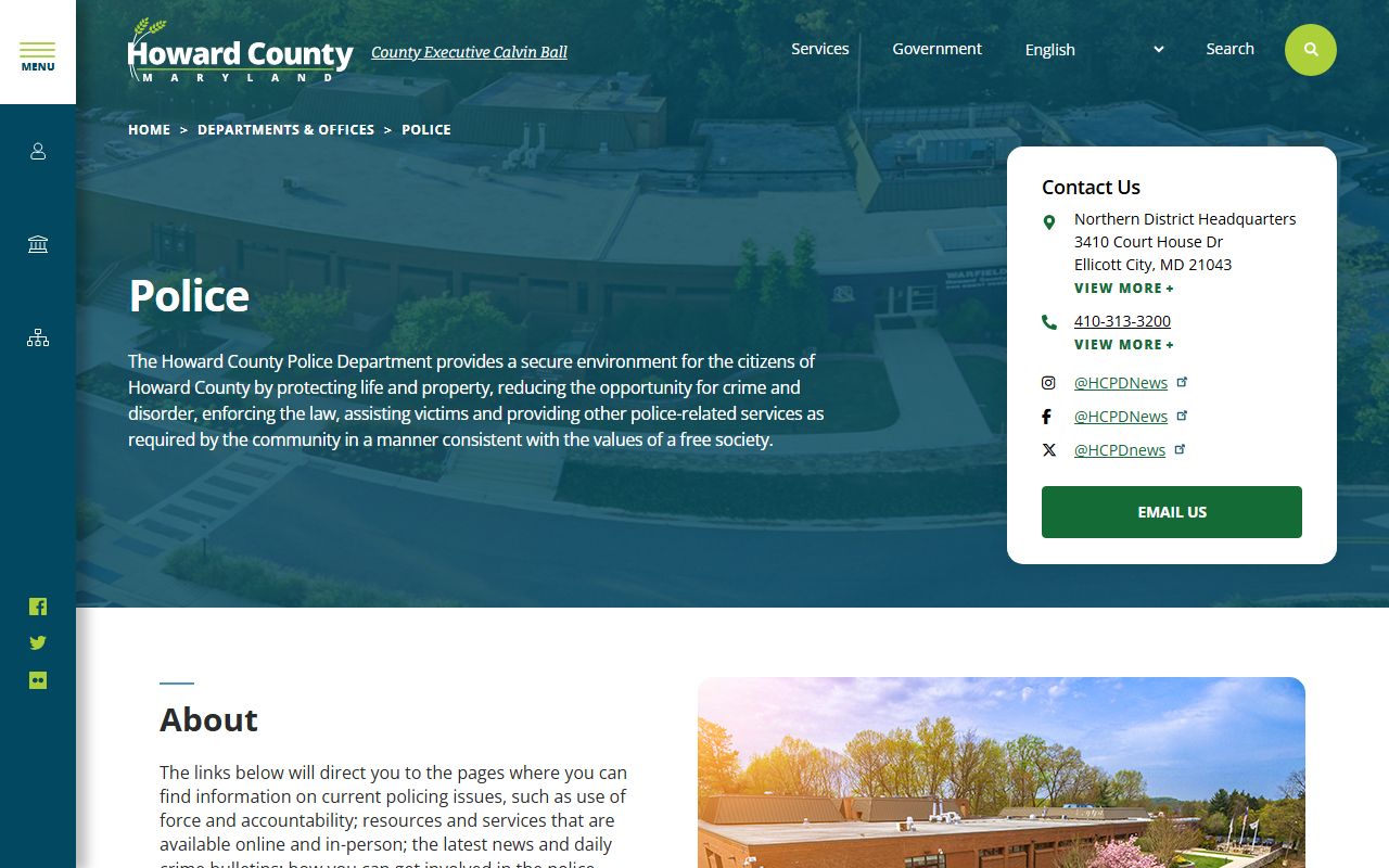 Howard County Police Department homepage for jail mugshots and arrest records