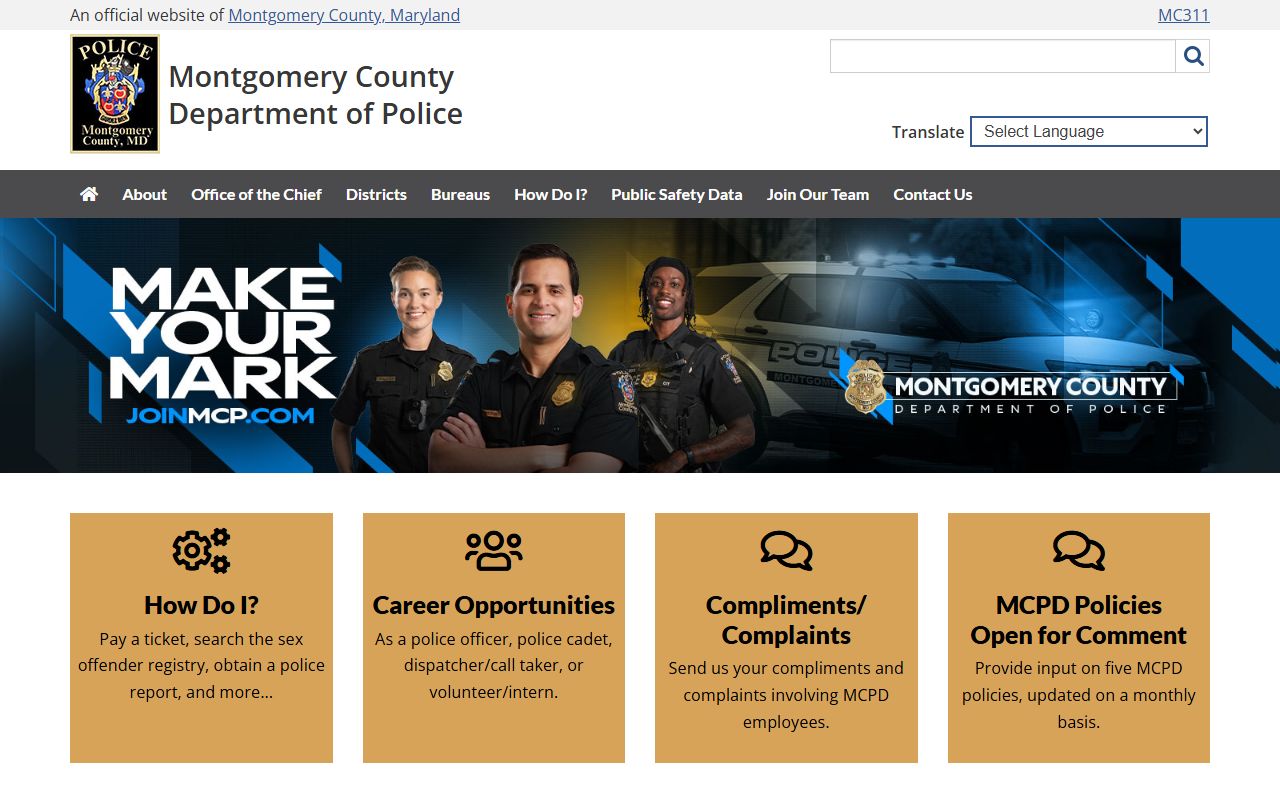 Montgomery County Police records division page for jail mugshots requests