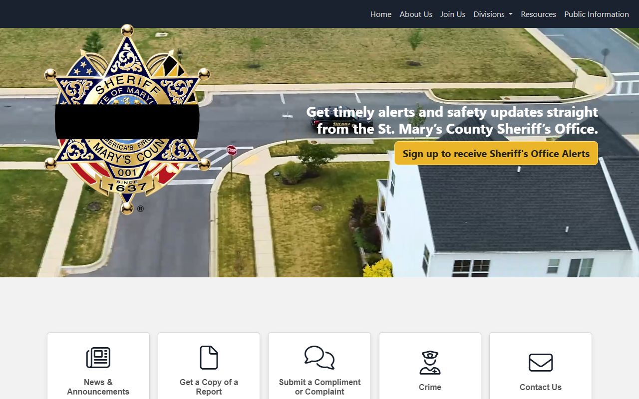 St. Mary's County Sheriff's Office website for jail mugshots