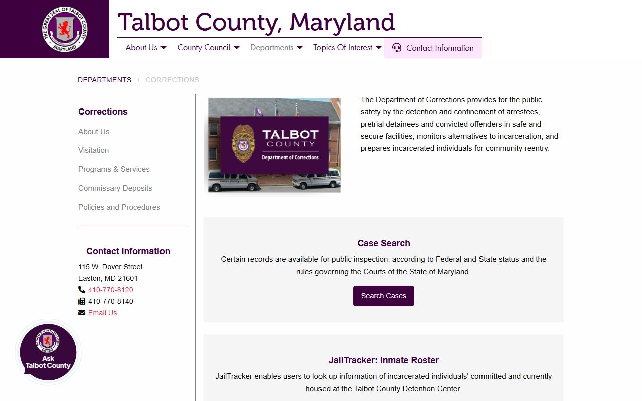 Talbot County JailTracker inmate roster for jail mugshots