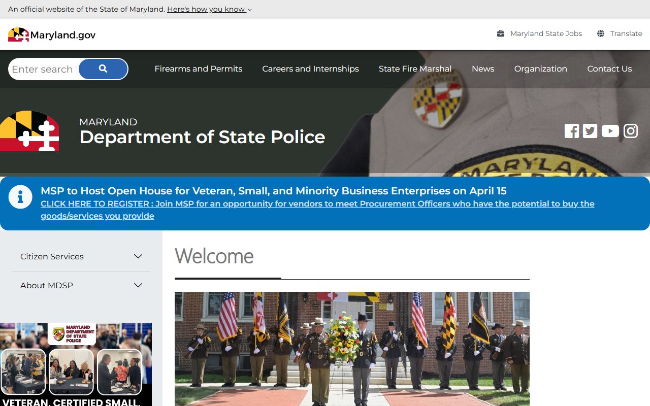 Maryland State Police portal for jail mugshots and arrest records